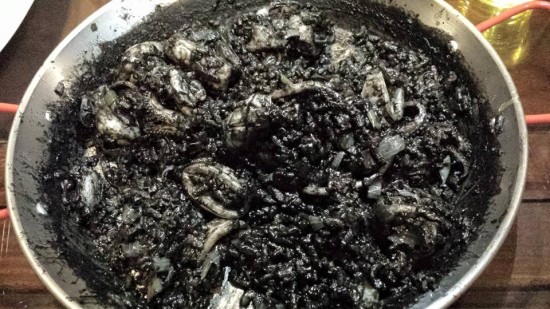 squid-ink risotto with squid